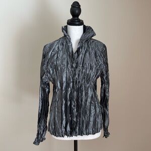 Vintage 90s Y2K NEW Crinkle Blouse Button Down Long Sleeve Silver XL NWT